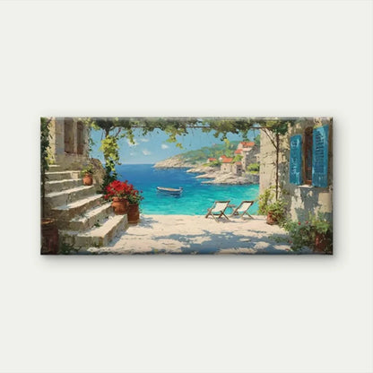 Mediterranean Scenic Sea View Wall Art Canvas Office Home Room Framed 120x60cm