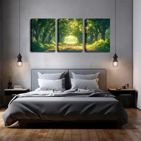 3pcs Road In Green Woods, Decorations Wall Art Canvas Unframed - High Quality Print 100% Australian Made Wall Canvas