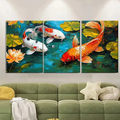 3pcs Koi Fish Painting Metal Print Ready to Hang Art - Bella Home Decor
