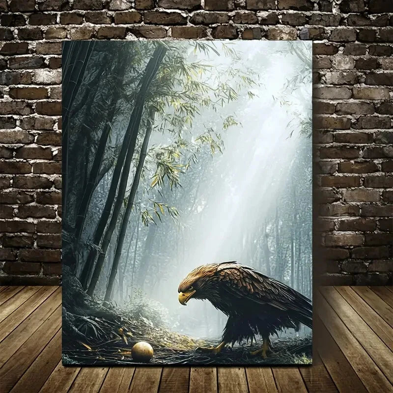 Steampunk Eagle Painting with Pine Painting 40x60cm Metal Print Ready to Hang - Bella Home Decor