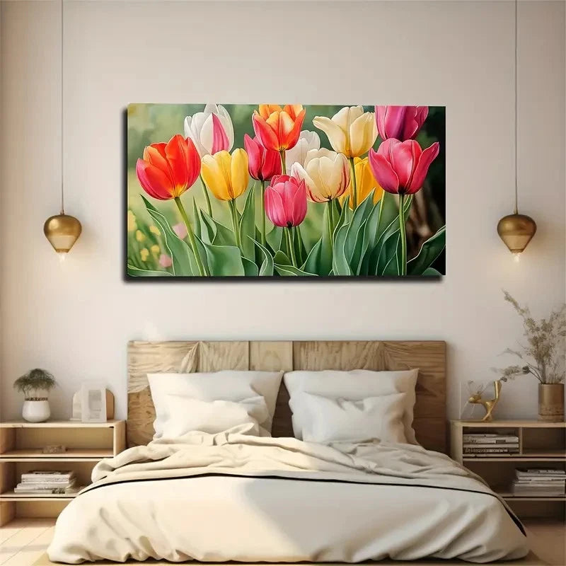 Vibrant Multicoloured Flowers Wall Art Canvas Office Home Room Framed 120x60cm