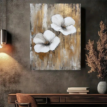 Beautiful Abstract White Flower Elegant Painting 40x60cm Metal Print Ready to Hang - Bella Home Decor