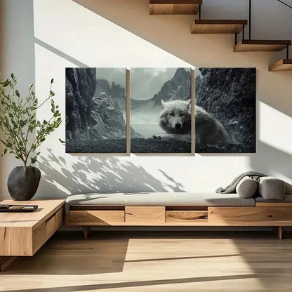 3pcs White Wolf & Mountain Landscape  Wall Art Set Canvas Unframed - High Quality Print 100% Australian Made Wall Canvas