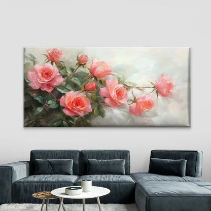 Pastel Pink &Floral Pink Roses Wall Art Canvas Office Home Room Framed 120x60cm