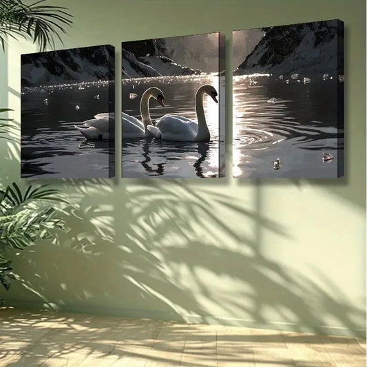 3pcs Water Swan Nature Wall Art Set Canvas Framed 40x60cm -High Quality Print 100% Australian Made Wall Canvas Ready to Hang