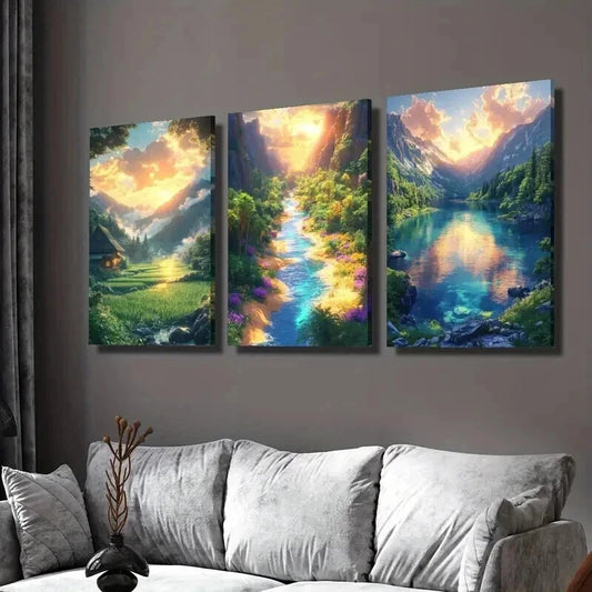 33pcs Beautiful Scenery of Waterfalls and Flowers Wall Art Set Canvas Framed 50x70cm - High Quality Print 100% Australian Made Wall Canvas Ready to Hang