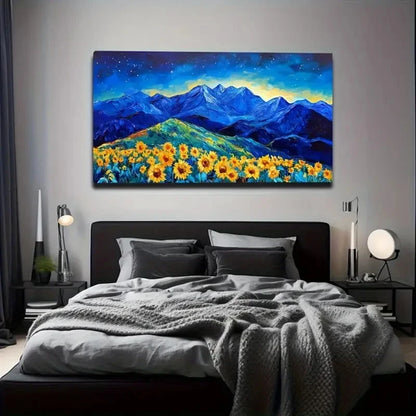 Vibrant Sunflower Mountain Wall Art Canvas Office Home Room Framed 120x60cm
