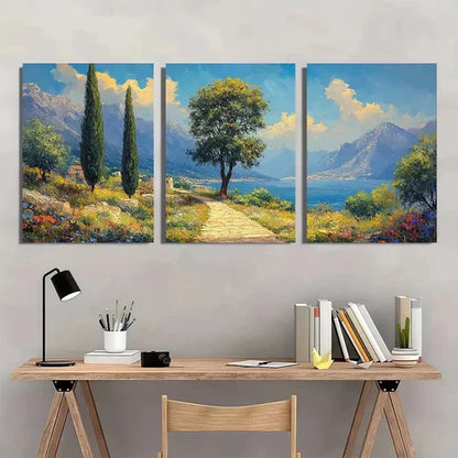3pcs Green Tree & Mountain Landscape Wall Art Set Canvas Unframed - High Quality Print 100% Australian Made Wall Canvas