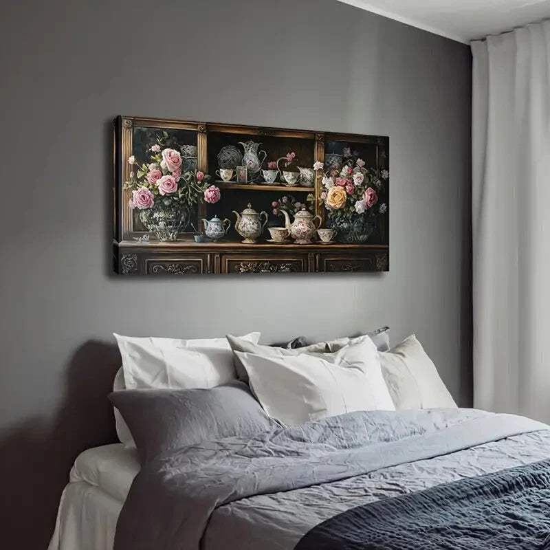 Detailed Porcelain Teapots Wall Art Canvas Office Home Room Framed 120x60cm - Bella Home Decor