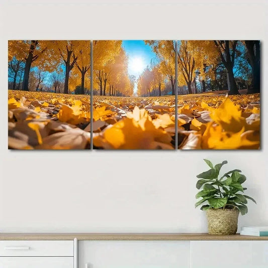 3pcs Vibrant Autumn Forest Nature Perfect Wall Art Set Canvas Framed 50x70cm - High Quality Print 100% Australian Made Wall Canvas Ready to Hang