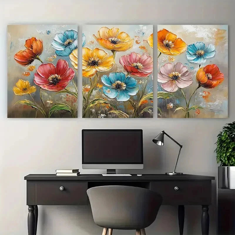 3pcs Dreamy Floral Colorful Blossoms Flower Design Metal Print Ready to Hang Art - Bella Home Decor