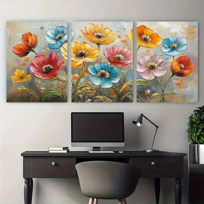 3pcs Dreamy Floral Colorful Blossoms Flower Design Metal Print Ready to Hang Art - Bella Home Decor