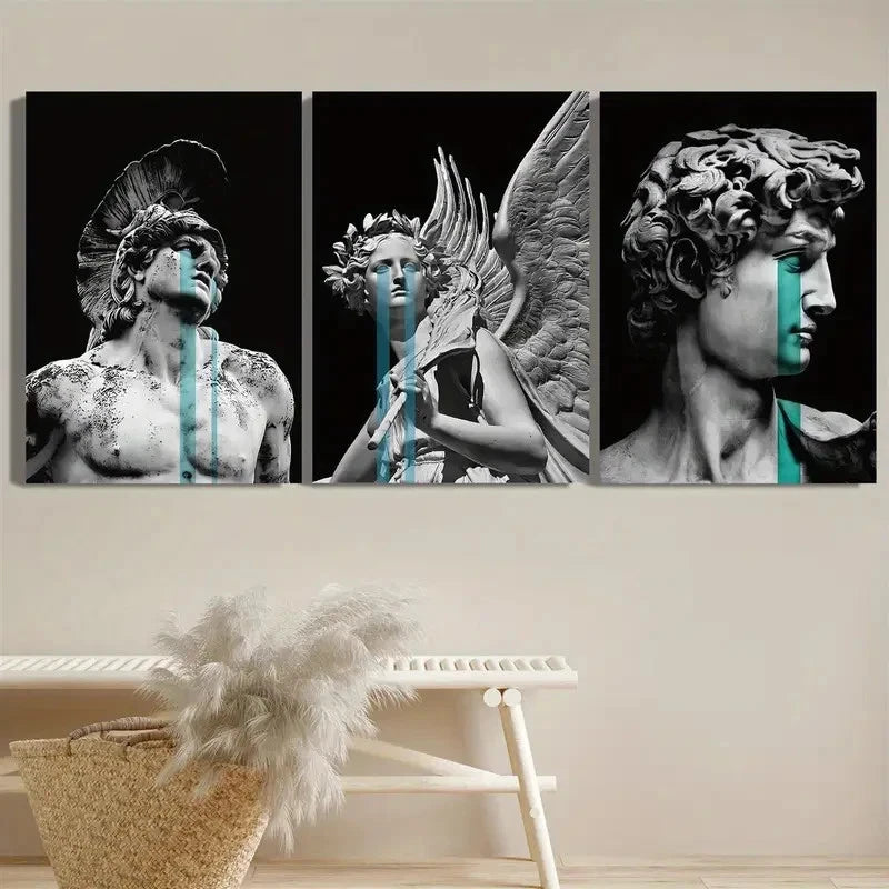 3pcs Abstract Black and White Sculpture Metal Print Ready to Hang Art - Bella Home Decor