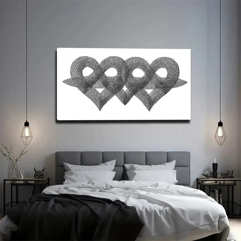 White Interlocking Loop Design Wall Art Canvas Office Home Room Framed 120x60cm
