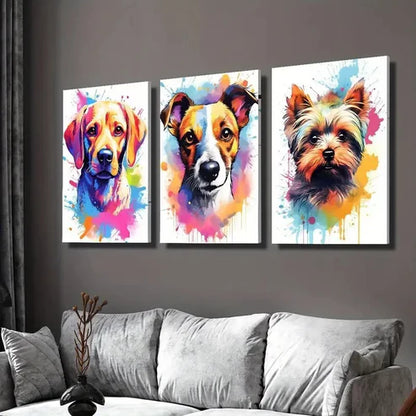3pcs Vibrant Dog Portrait Adorable Puppies Wall Art Set Canvas Unframed - High Quality Print 100% Australian Made Wall Canvas