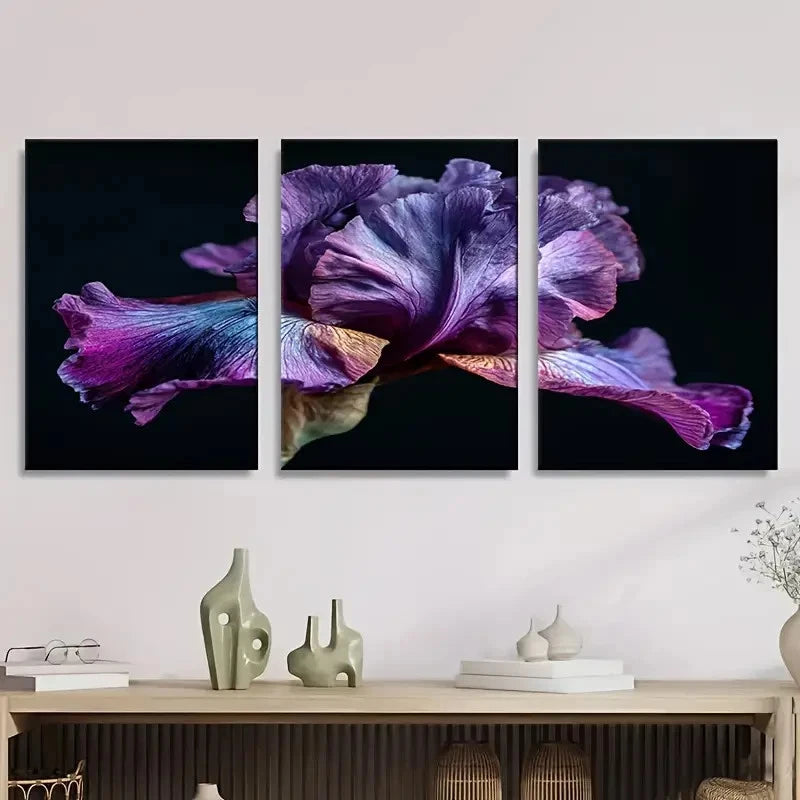 3pcs Iris Purples Side View Wall Art Set Canvas Framed 40x60cm - High Quality Print 100% Australian Made Wall Canvas Ready to Hang