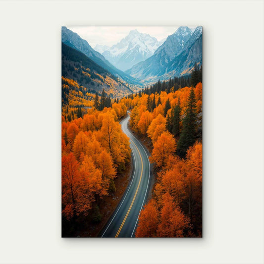 Mountain Winding Road Autumn 40x60cm Metal Print Ready to Hang