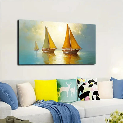 Sailboats At Sunset Wall Art canvas office home room framed 120x60cm - Bella Home Decor