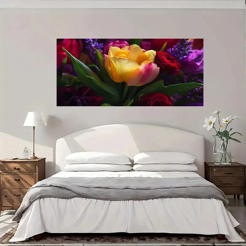 Large Tulip Bouquet Wall Art Canvas Office Home Room Framed 120x60cm