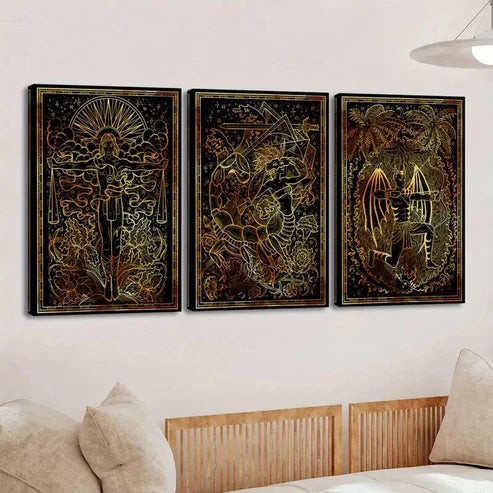 3pcs Vintage European Retro Twelve Zodiac Signs Wall Art Set Canvas Unframed - High Quality Print 100% Australian Made Wall Canvas
