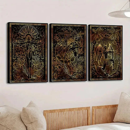 3pcs Vintage European Retro Twelve Zodiac Signs Wall Art Set Canvas Unframed - High Quality Print 100% Australian Made Wall Canvas
