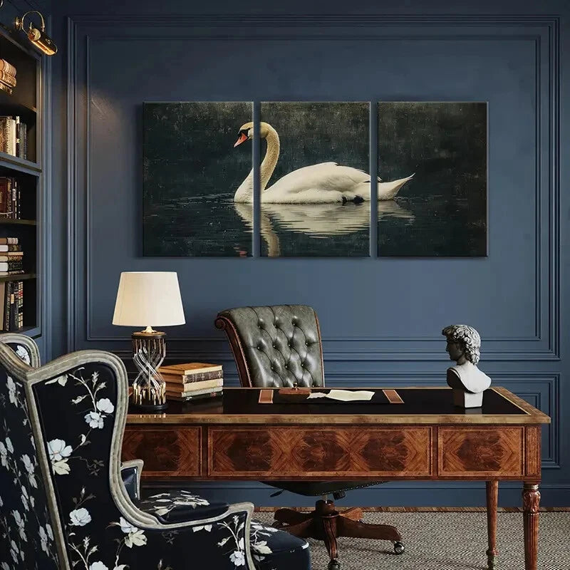 3pcs Elegant Swan Water Reflection Poster Metal Print Ready to Hang Art - Bella Home Decor
