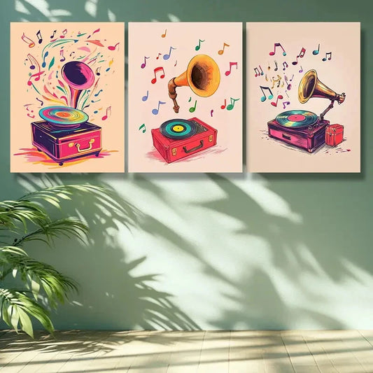 3pcs Note, record Art Painting Metal Print Ready to Hang Art