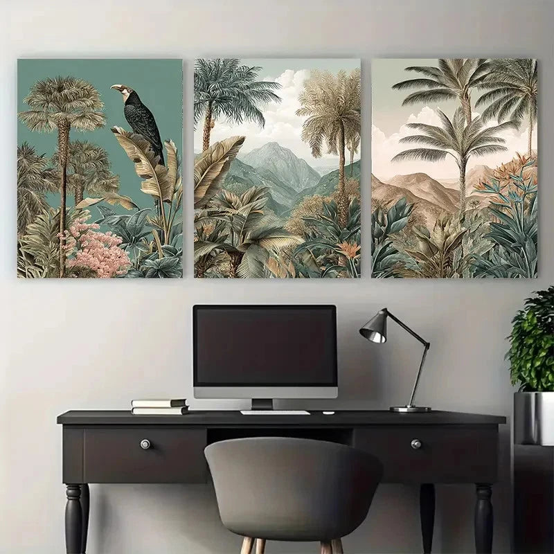 3pcs Monterrey Travel Nature Illustration Wall Art Set Canvas Framed 50x70cm - High Quality Print 100% Australian Made Wall Canvas Ready to Hang