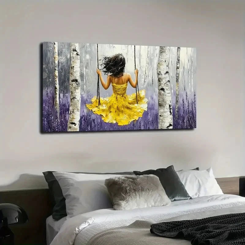 Vibrant Yellow Dress Woman Wall Art Canvas Office Home Room Framed 120x60cm - Bella Home Decor