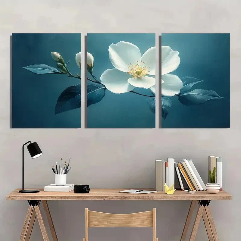 3pcs Elegant White Jasmine Flower Metal Print Ready to Hang Art