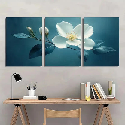 3pcs Elegant White Jasmine Flower Metal Print Ready to Hang Art