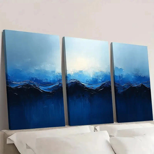 3pcs Blue Abstract Minimalist AM Wall Art Set Canvas Framed 60x90cm - High Quality Print 100% Australian Made Wall Canvas Ready to Hang