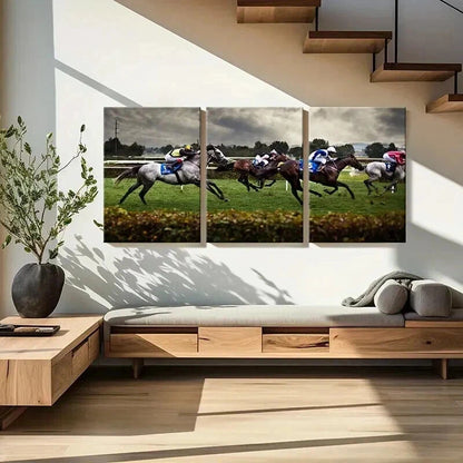 3pcs Vibrant Horsemanship Scene with Jockeys Wall Art Set Canvas Framed 50x70cm - High Quality Print 100% Australian Made Wall Canvas Ready to Hang - Bella Home Decor