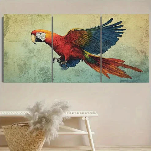 3pcs Vintage Parrot Wall Art Set Canvas Unframed – High Quality Print, 100% Australian Made Wall Canvas - Bella Home Decor