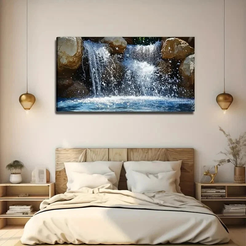 White Waterfall & Mountain Wall Art Canvas Office Home Room Framed 120x60cm