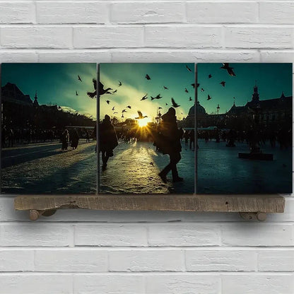 3pcs Blue Sky Pigeons on The Building Square Metal Print Ready to Hang Art - Bella Home Decor