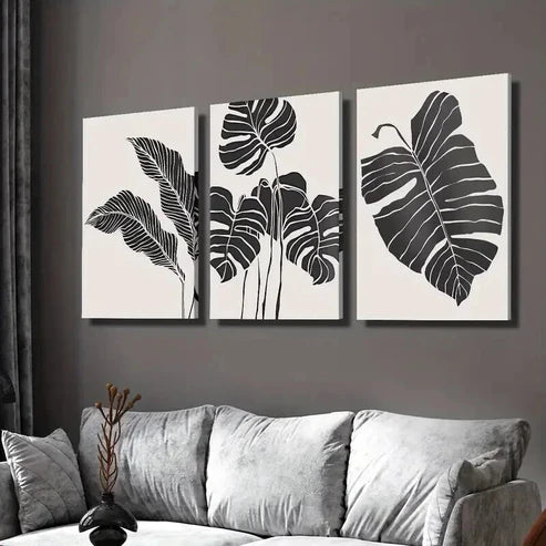 3pcs Black And White Monstera Plant Wall Art Canvas Unframed - High Quality Print 100% Australian Made Wall Canvas - Bella Home Decor