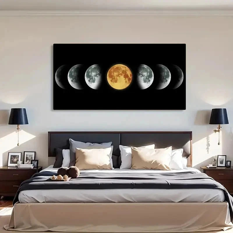 Moon Phase Astronomy Night Wall Art Canvas Office Home Room Framed 120x60cm
