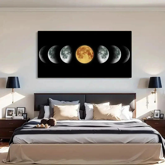 Moon Phase Astronomy Night Wall Art Canvas Office Home Room Framed 120x60cm