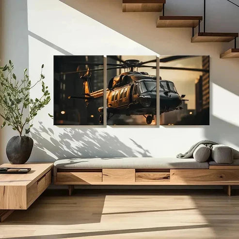 3pcs Helicopter Over Cityscape Wall Art Canvas Unframed - High Quality Print 100% Australian Made Wall Canvas
