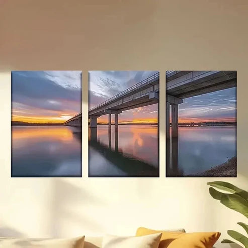 3pcs Sunset Bridge Scenery, Serene Water Wall Art Canvas Unframed – High Quality Print 100% Australian Made Wall Canvas