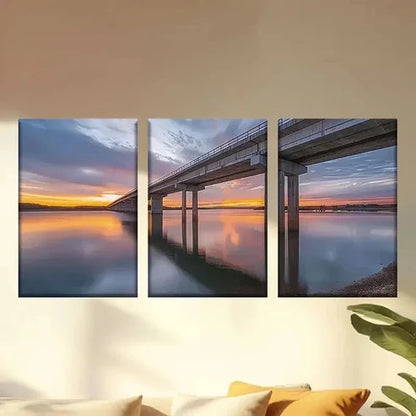 3pcs Sunset Bridge Scenery, Serene Water Wall Art Canvas Unframed – High Quality Print 100% Australian Made Wall Canvas