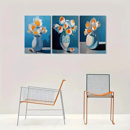 3pcs Broken Egg Flower Bouquet in Vase Wall Art Set Canvas Framed 60x90cm - High Quality Print 100% Australian Made Wall Canvas Ready to Hang - Bella Home Decor