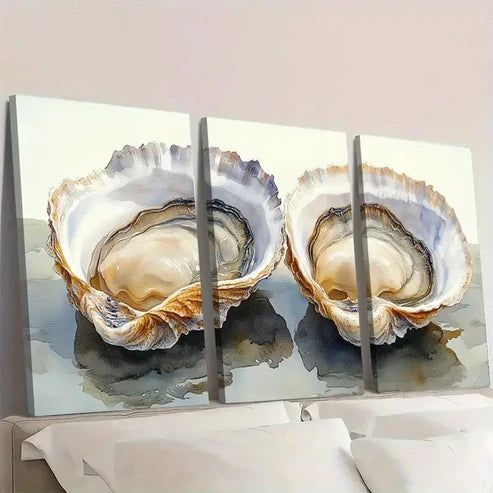 3pcs Oyster Painting Two Oyster TY Wall Art Set Canvas Unframed - High Quality Print 100% Australian Made Wall Canvas - Bella Home Decor