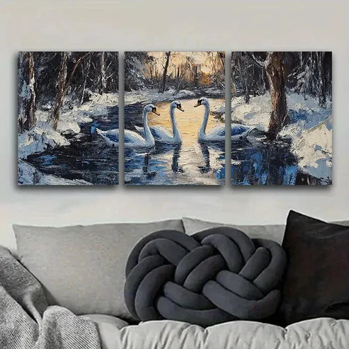 3pcs Elegant Swan Lake Scene Wall Art Set Canvas Unframed - High Quality Print 100% Australian Made Wall Canvas