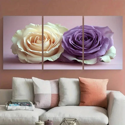 3pcs Blooming Roses White Purple Floral Metal Print Ready to Hang Art - Bella Home Decor