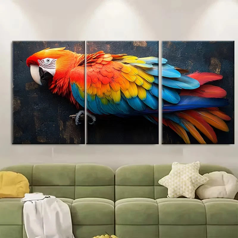 3pcs Scatrle Macaw Vibrant Rainbow Feathers Metal Print Ready to Hang Art