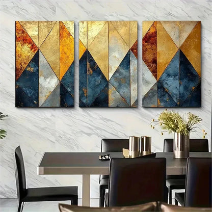 3pcs Marble Geometric Neutral Golden Perfect Wall Art Set Canvas Framed 40x60cm - High Quality Print 100% Australian Made Wall Canvas Ready to Hang