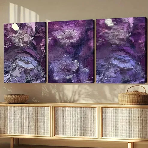 3pcs Purple Flower Abstract Elegant Artistic Wall Art Set Canvas Unframed - High Quality Print 100% Australian Made Wall Canvas