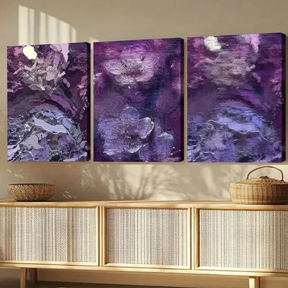 3pcs Purple Flower Abstract Elegant Artistic Wall Art Set Canvas Unframed - High Quality Print 100% Australian Made Wall Canvas